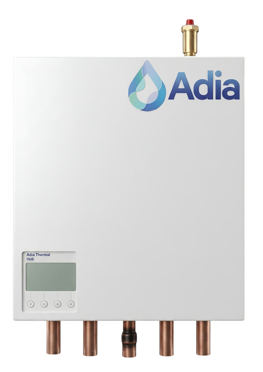 Adia Thermal Hub, flow-balancing valves and room sensors